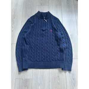 Polo Ralph Lauren knitwear cotton quarter-zip fits like M men’s navy blue